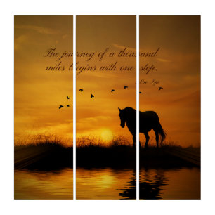 Lao Tzu Thousand Miles Quote with Horse Triptych