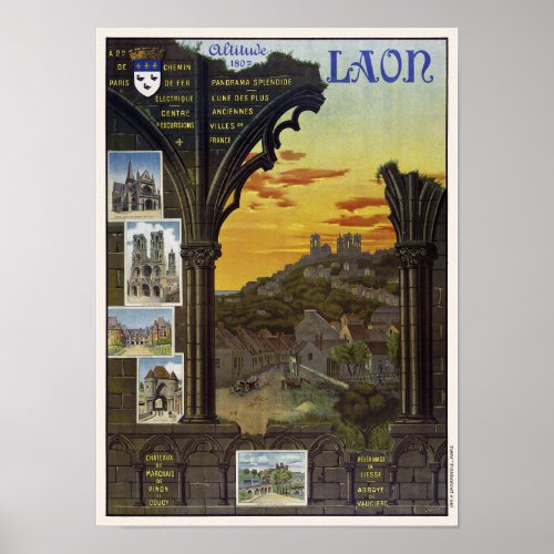 Laon France Vintage Travel Poster 1912