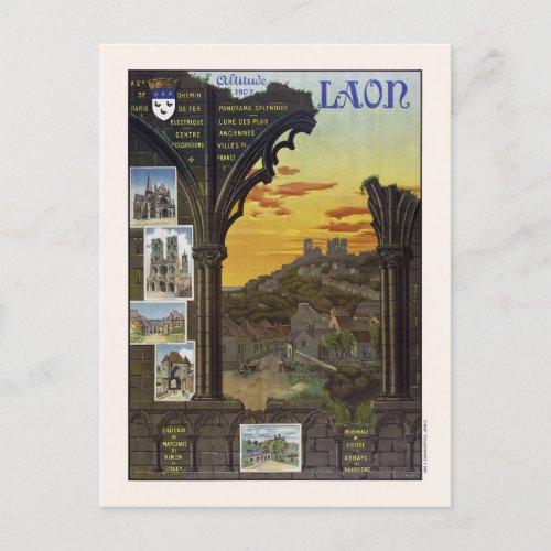 Laon France Vintage Travel Poster 1912 Postcard