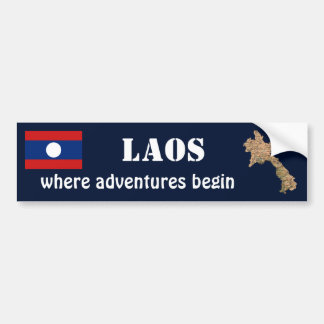 Laos Flag + Map Bumper Sticker