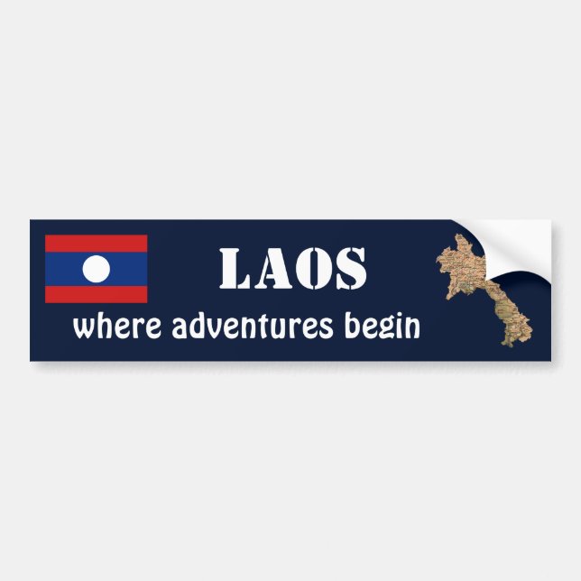Laos Flag + Map Bumper Sticker (Front)