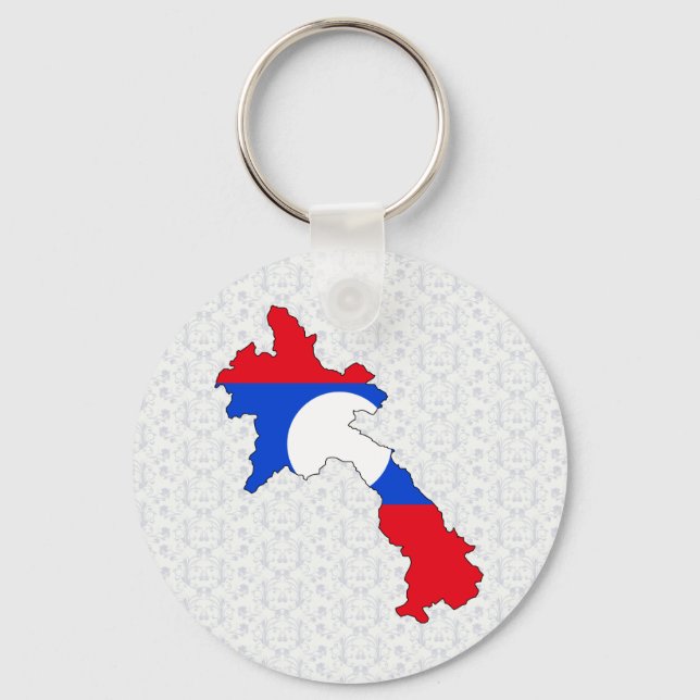 Laos Flag Map full size Keychain (Front)