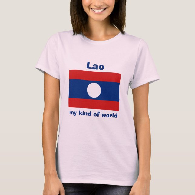 Laos Flag + Map + Text T-Shirt (Front)