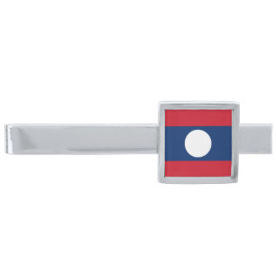 Laos Flag Silver Finish Tie Bar