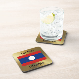 Laos Flag+Text Coaster
