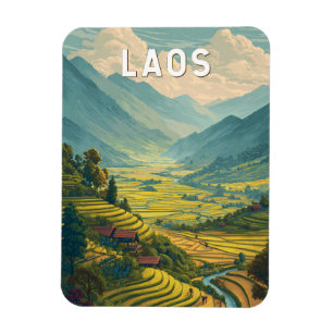 Laos Illustration Travel Art Vintage Magnet
