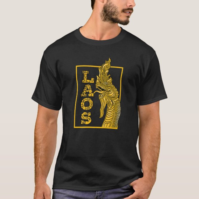 Laos Lao Laotian Flag Proud Sea Dragon Naga Payana T-Shirt (Front)