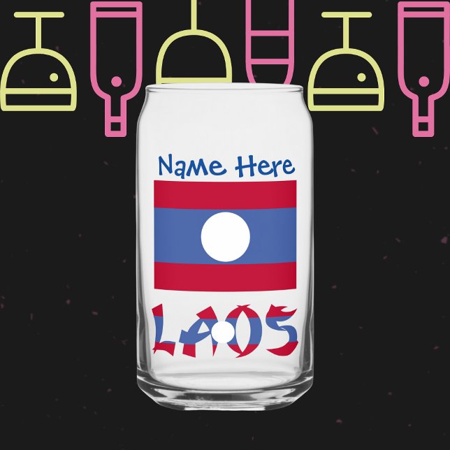 Laos Laotian Flag Blue Personalization Can Glass (Creator Uploaded)