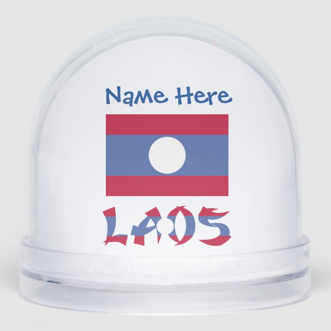 Laos Laotian Flag Blue Personalization  Snow Globe (Front)