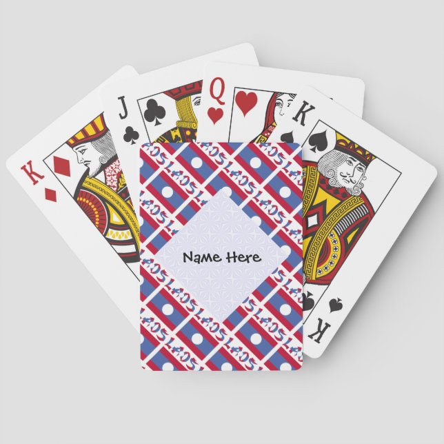 Laos Laotian Flag Tiled Black Personalization  Poker Cards (Back)