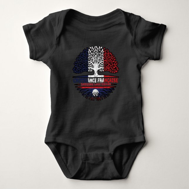 Laos Laotian French France Tree Roots Flag Baby Bodysuit (Front)