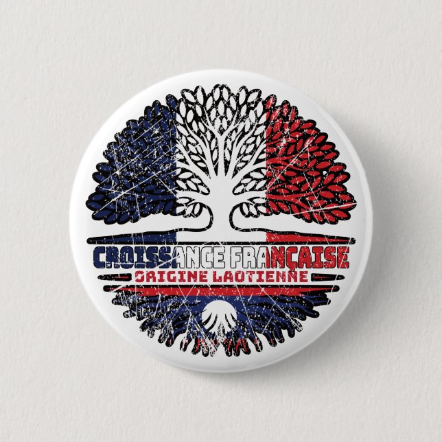 Laos Laotian French France Tree Roots Flag Button (Front)