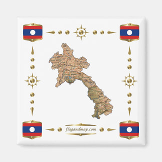 Laos Map + Flags Magnet