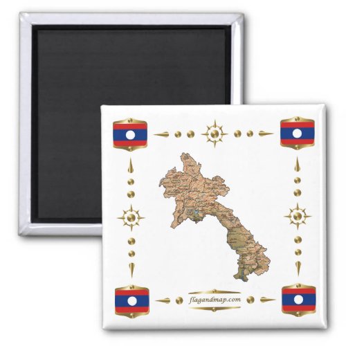 Laos Map  Flags Magnet