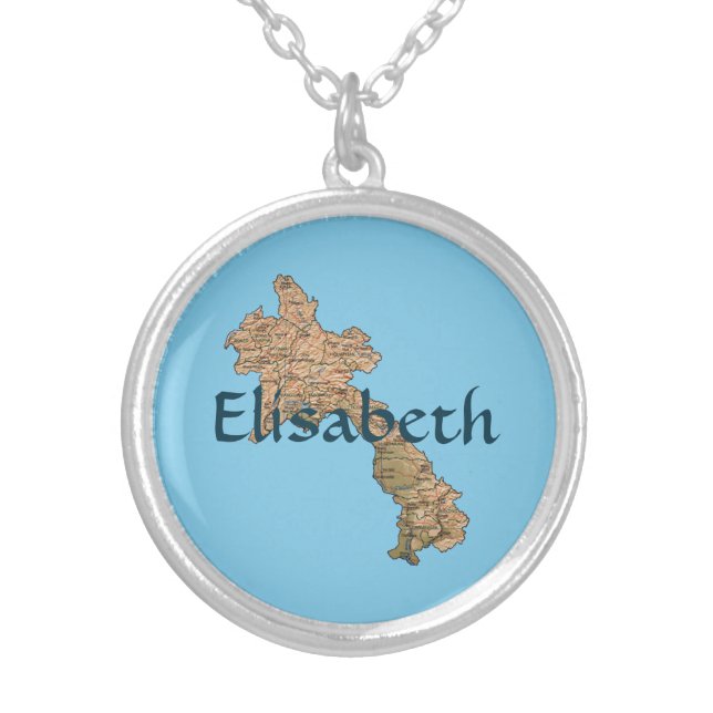 Laos Map + Name Necklace (Front)