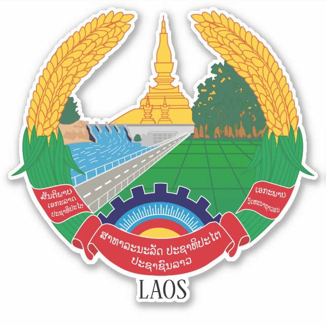 Laos National Emblem Patriotic Sticker (Front)