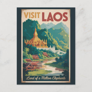 Laos Pha That Luang Illustration Travel Art Postcard
