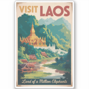 Laos Pha That Luang Illustration Travel Art Sticker