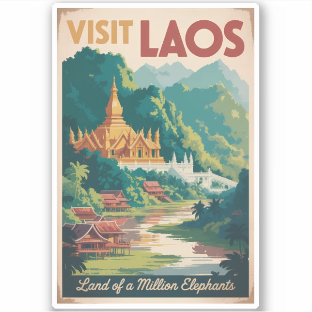 Laos Pha That Luang Illustration Travel Art Sticker (Front)