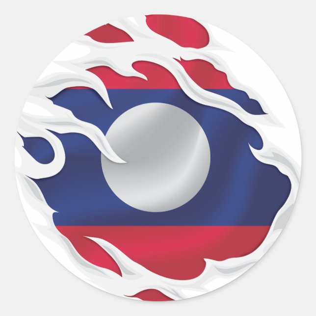 Laos Ripped Flag Classic Round Sticker (Front)