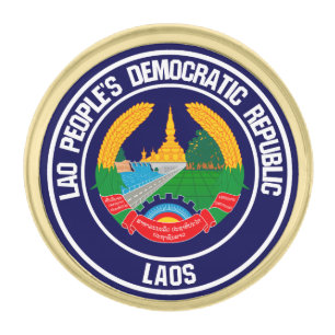 Laos Round Emblem Gold Finish Lapel Pin