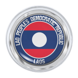 Laos Round Emblem Silver Finish Lapel Pin
