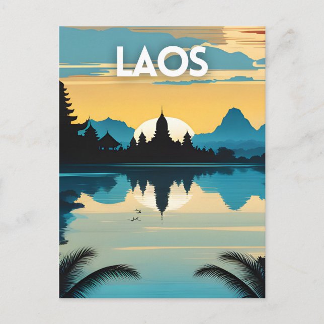 Laos Travel Art Poster Postcard (Front)