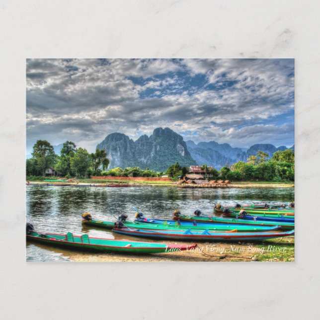 Laos, Vang Vieng, Nam Song River Postcard (Front)