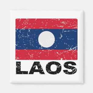 Laos Vintage Flag Magnet