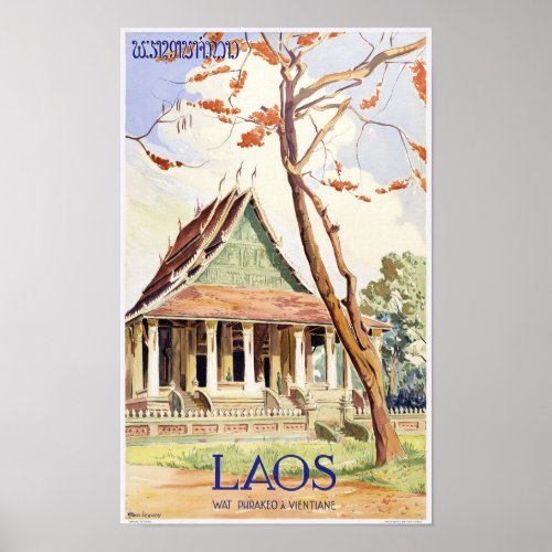 Laos Vintage Travel Poster