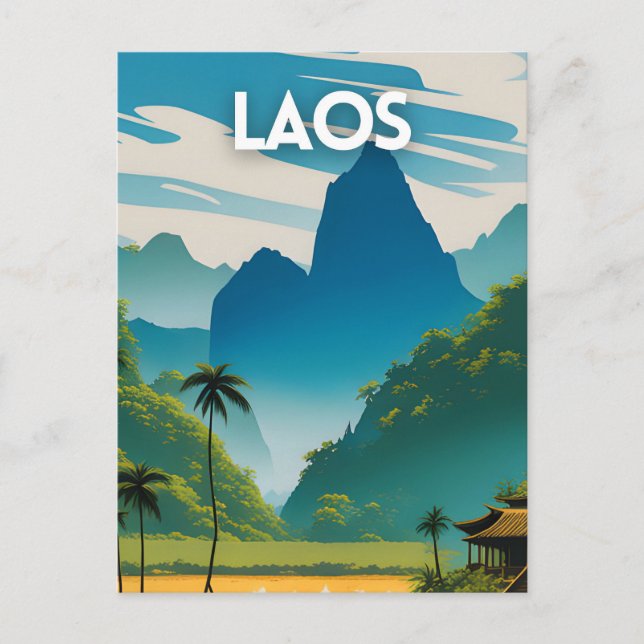 Laos Vintage Travel Poster Postcard (Front)
