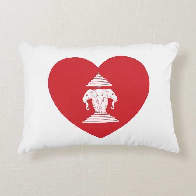 Laotian Erawan 3 Headed Elephant Heart Flag Accent Pillow (Front)