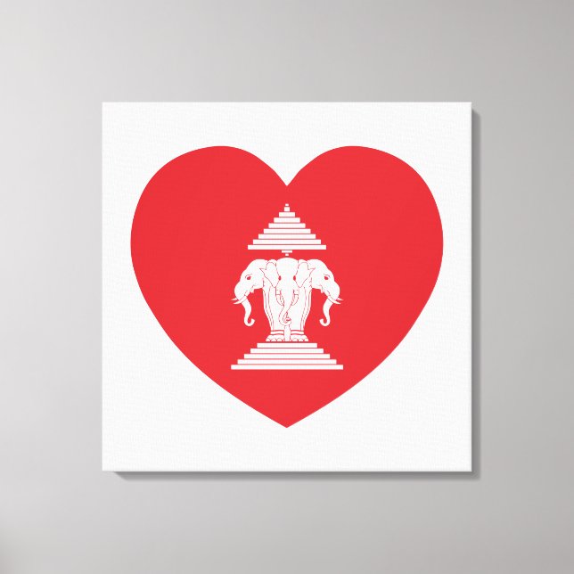Laotian Erawan 3 Headed Elephant Heart Flag Canvas Print (Front)