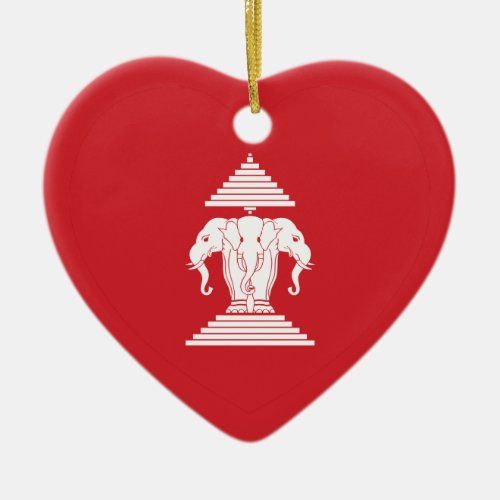 Laotian Erawan 3 Headed Elephant Heart Flag Ceramic Ornament