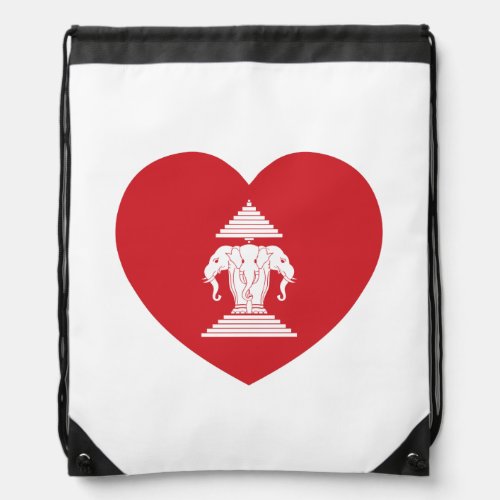 Laotian Erawan 3 Headed Elephant Heart Flag Drawstring Bag