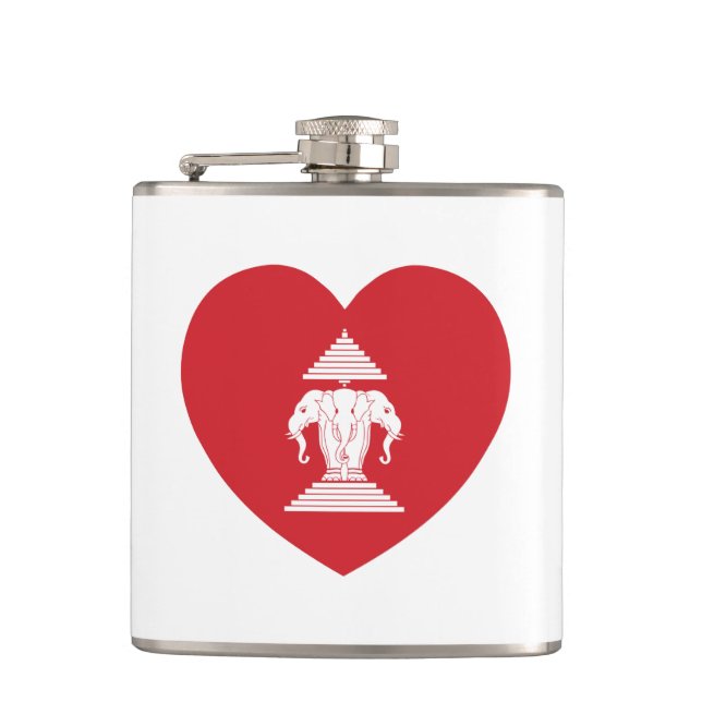 Laotian Erawan 3 Headed Elephant Heart Flag Flask (Front)
