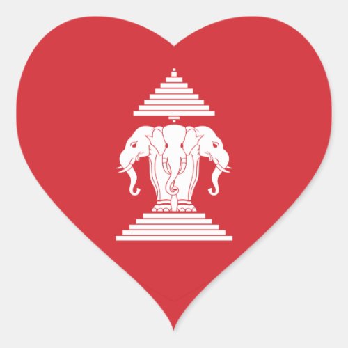 Laotian Erawan 3 Headed Elephant Heart Flag Heart Sticker