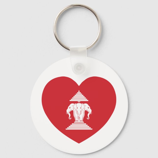 Laotian Erawan 3 Headed Elephant Heart Flag Keychain (Front)