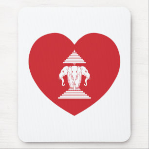 Laotian Erawan 3 Headed Elephant Heart Flag Mouse Pad