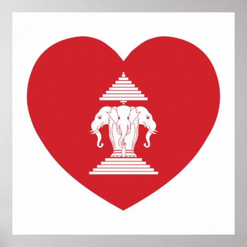 Laotian Erawan 3 Headed Elephant Heart Flag Poster