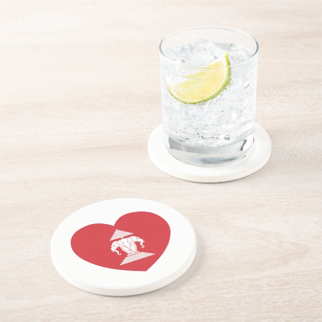 Laotian Erawan 3 Headed Elephant Heart Flag Sandstone Coaster (Side)