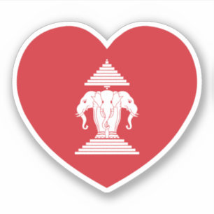 Laotian Erawan 3 Headed Elephant Heart Flag Sticker