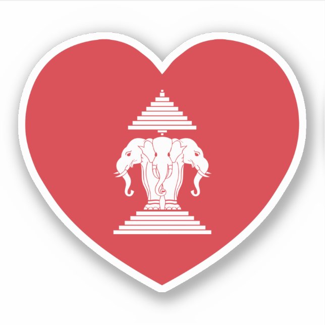 Laotian Erawan 3 Headed Elephant Heart Flag Sticker (Front)