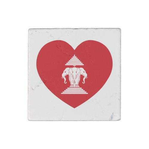 Laotian Erawan 3 Headed Elephant Heart Flag Stone Magnet