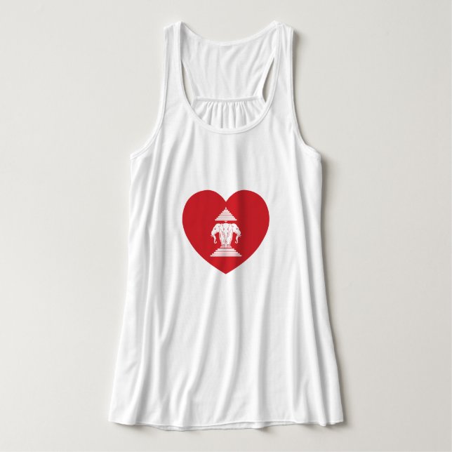 Laotian Erawan 3 Headed Elephant Heart Flag Tank Top (Design Front)