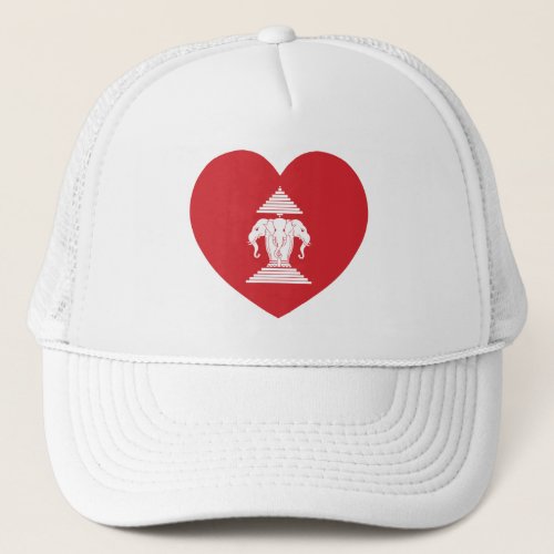 Laotian Erawan 3 Headed Elephant Heart Flag Trucker Hat