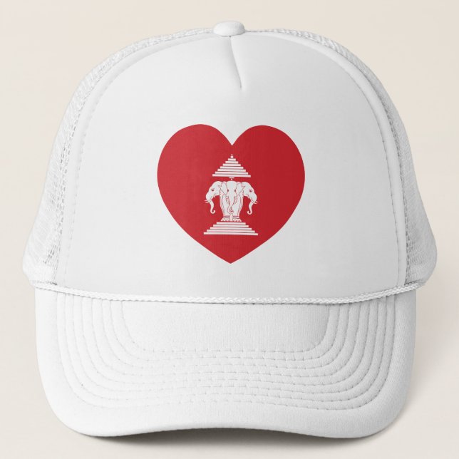 Laotian Erawan 3 Headed Elephant Heart Flag Trucker Hat (Front)