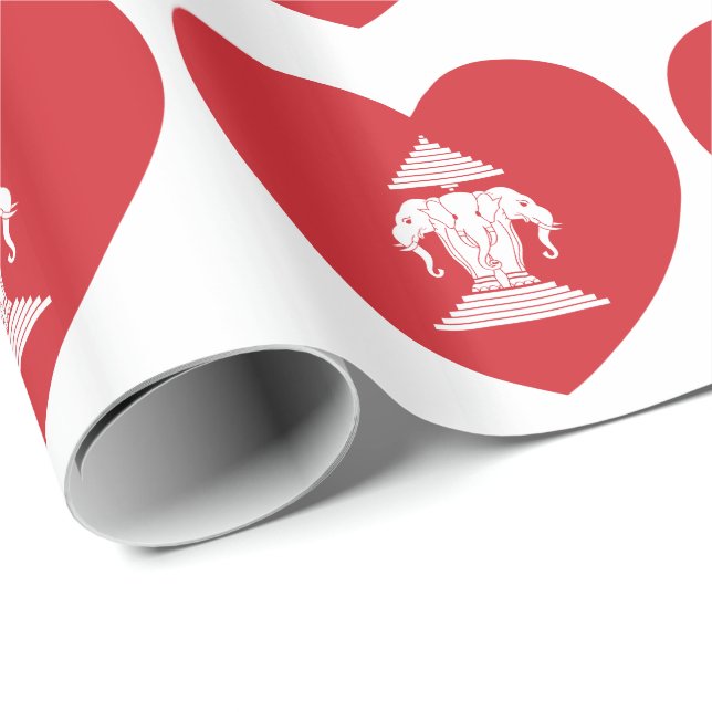 Laotian Erawan 3 Headed Elephant Heart Flag Wrapping Paper (Roll Corner)