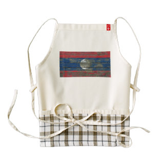 Laotian Flag on Rough Wood Boards Effect Zazzle HEART Apron