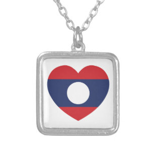 Laotian Heart Flag Silver Plated Necklace